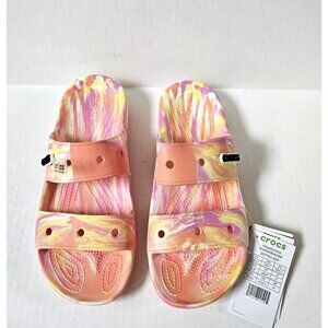 Crocs Classic Marbled Slides Orange Pink Yellow Womens 11 Mens 9 Sandals NEW